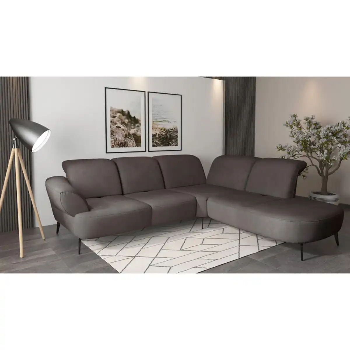 Bild 1 von Sit & More Ecksofa Dance E, Graphit, Textil, 5-Sitzer, Ottomane rechts, L-Form, 302x270 cm, Goldenes M, Oeko-Tex® Standard 100, Made in Europe, DGM-Klimapakt, Rücken echt, Armteil links, Wohnzimmer