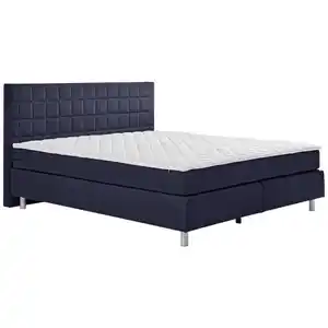 Carryhome Boxspringbett, Dunkelblau, Textil, H4, 7-Zonen, Höhe ca. 17 cm, 140x200 cm, Topper durchgehend, Matratze in verschiedenen Härtegraden erhältlich, Schlafzimmer, Betten, Boxspringbetten