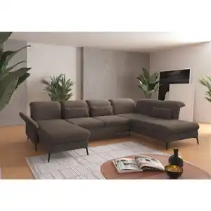 Sit & More Wohnlandschaft, Schlamm, Textil, 7-Sitzer, Ottomane rechts, U-Form, 359x231 cm, Goldenes M, Oeko-Tex® Standard 100, Made in Europe, DGM-Klimapakt, Rücken echt, Armteil links, Wohnzimmer,