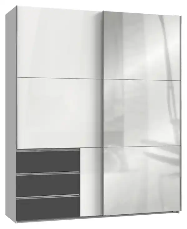 Bild 1 von Schwebetürenschrank Level 36D ca. 200 cm Graphitfarben/Weiß, Graphitfarben, Weiß Hochglanz