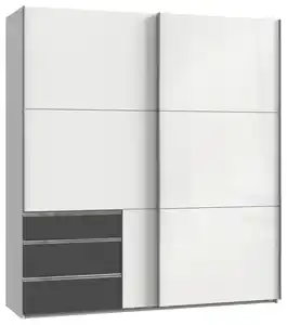 Schwebetürenschrank Level 36D ca. 200 cm Graphitfarben/Weiß, Graphitfarben, Weiß Hochglanz