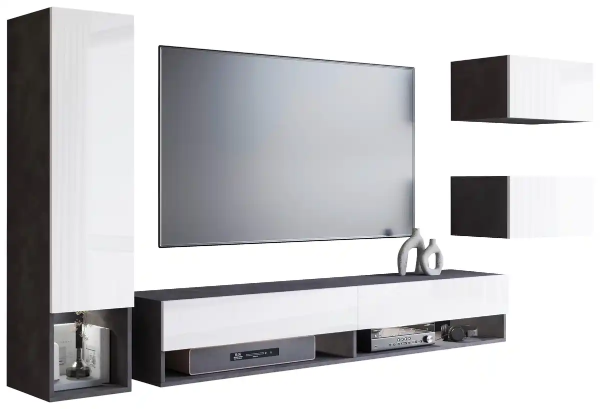 Bild 1 von WOHNWAND AMADEO ANTHRAZIT/WEISS, Anthrazit, Weiß Hochglanz