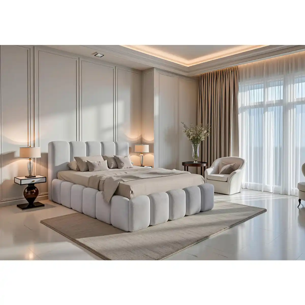 Bild 1 von Livetastic Polsterbett Cloudy, Grau, Holz, 140x200 cm, gepolstertes Kopfteil, in verschiedenen Größen erhältlich, Schlafzimmer, Betten, Polsterbetten