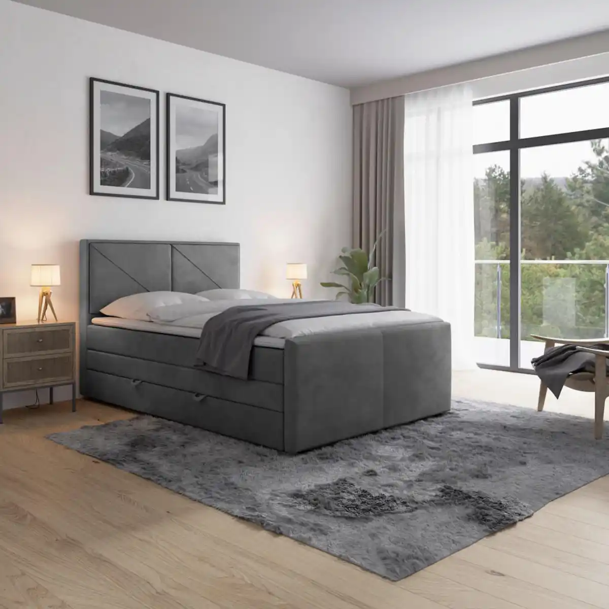 Bild 1 von Mid.you Boxspringbett, Hellgrau, Textil, Birke, Buche,Birke, Buche, H2, 7-Zonen, Höhe ca. 20 cm, 120x200 cm, Federkernmatratze, Stoffauswahl, in verschiedenen Größen erhältlich, Härtegradauswahl