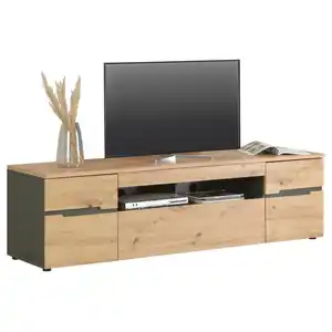 Carryhome Tv-Element, Graphit, Eiche Artisan, Holzwerkstoff, 2 Fächer, 1 Schubladen, 192x53x47 cm, Kabeldurchlass, Kleinmöbel