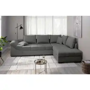 Mid.you Eckschlafsofa Alvito, Graubraun, Textil, Buche, Uni, 4-Sitzer, Füllung: Schaumstoff, 298x202 cm, Made in EU, Armteil links, Rücken echt, Wohnzimmer, Sofas & Couches, Wohnlandschaften