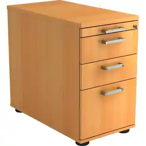 Venda Anstellcontainer, Buche, Metall, 4 Schubladen, 42.8x72-76x80 cm, Fsc, DIN EN ISO 14001, Beimöbel erhältlich, Arbeitszimmer, Container
