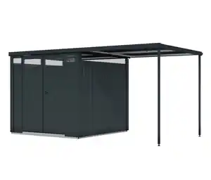 Karibu Metall-Gerätehaus mit Anbaudach, 448 x 218 x 229,5 cm
