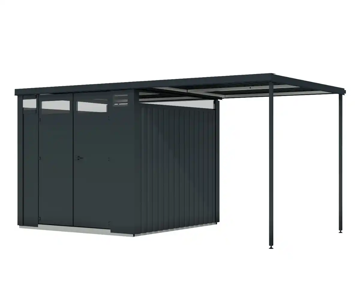 Bild 1 von Karibu Metall-Gerätehaus mit Anbaudach, 448 x 218 x 229,5 cm