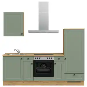 Nobilia Küchenleerblock Cascada, Grün, Eiche, Metall, 3 Schubladen, nur wie online abgebildet bestellbar, 240 cm, Blauer Engel, Pefc, Goldenes M, Made in Germany, DGM-Klimapakt, seitenverkehrt erh