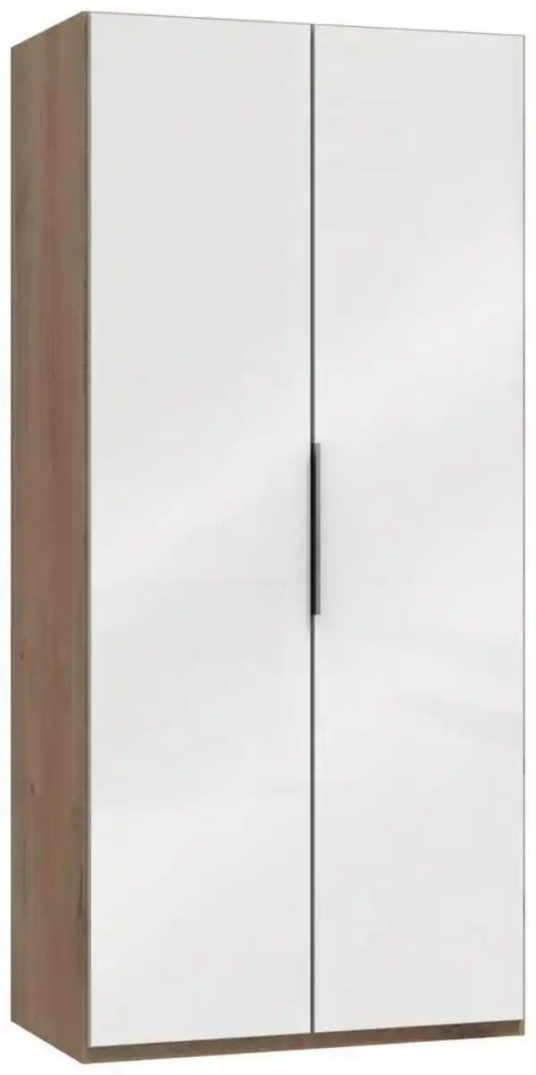 Bild 1 von Drehtürenschrank ca. 100 cm Level 36D Weiß/Eiche Dekor, Eichefarben, Weiß Hochglanz