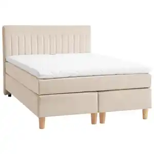 Boxxx Boxspringbett, Beige, Textil, Buche, massiv, H2, Höhe ca. 17 cm, 140x200 cm, Stoffauswahl, Topper durchgehend, Matratze in verschiedenen Härtegraden erhältlich, durchgehend, Schlafzimmer, Be