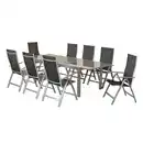 Bild 1 von Gardenson Gartenset, Schwarz, Silber, Metall, Textil, 9-teilig, Uni, Tisch ausziehbar, Stuhl klappbar, mit Glasplatte, Rückenlehne mehrfach verstellbar, Balkonmöbel, Balkonmöbel-Sets