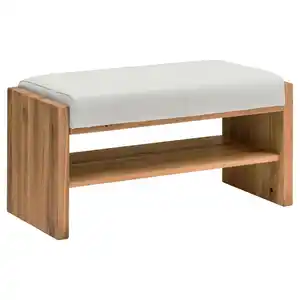 Linea Natura Garderobenbank, Weiß, Eiche, Holz, Leder, Echtleder, Spaltleder, Asteiche, massiv, 1-Sitzer, 88x44x42 cm, Lederauswahl, in verschiedenen Holzarten erhältlich, Holzmöbel, Garderoben Ho