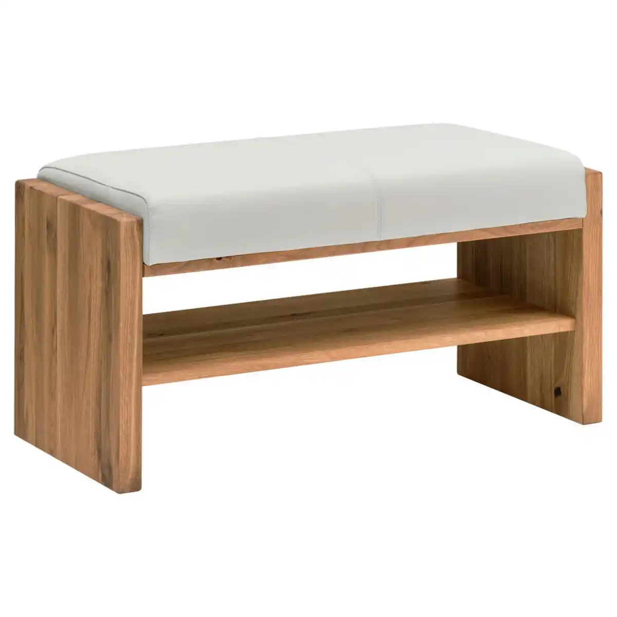 Bild 1 von Linea Natura Garderobenbank, Weiß, Eiche, Holz, Leder, Echtleder, Spaltleder, Asteiche, massiv, 1-Sitzer, 88x44x42 cm, Lederauswahl, in verschiedenen Holzarten erhältlich, Holzmöbel, Garderoben Ho