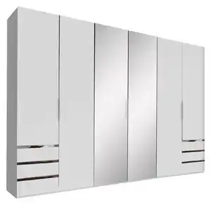Drehtürenschrank Level 36A mit Spiegel ca. 300 cm Alpinweiß, Silberfarben, Weiß