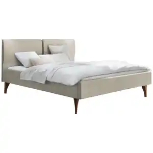 Hasena Polsterbett, Nussbaum, Beige, Textil, Nussbaum, massiv, 140x200 cm, gepolstertes Kopfteil, in verschiedenen Holzarten erhältlich, Stoffauswahl, Größen erhältlich, Schlafzimmer, Betten, Pol