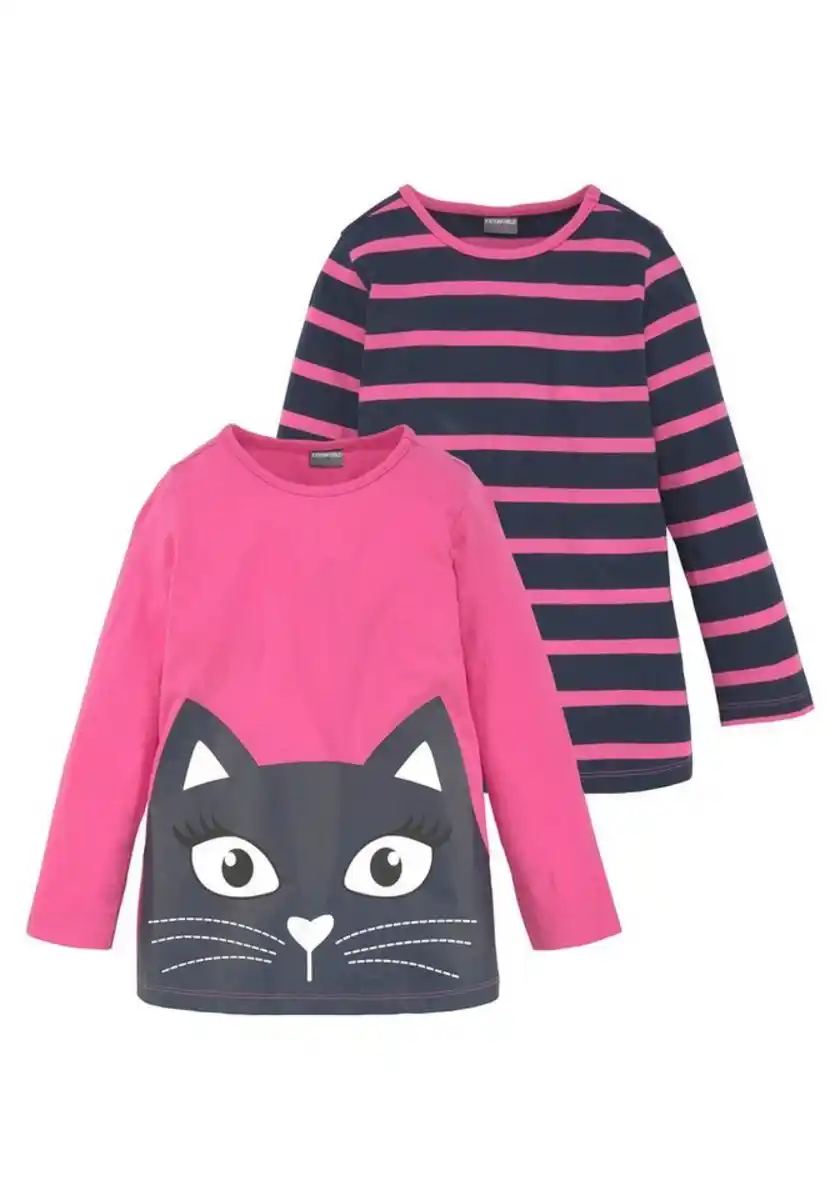 Bild 1 von KIDSWORLD Longshirt für kleine Mädchen (2-tlg., 2er-Pack) mit großem Print und schönen Streifen