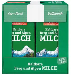 BERCHTESGADENER LAND Ein ganzer Karton Haltbare Berg- und Alpen-Vollmilch, Karton = 6 x 1-l-Packg.