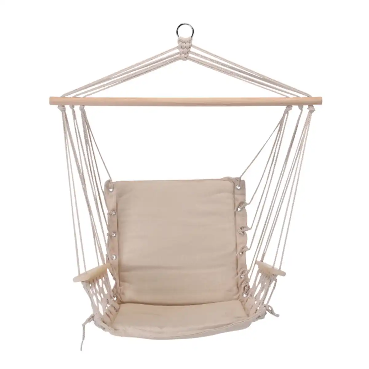 Bild 1 von Hängesessel aus Baumwolle in Creme mit Armlehne aus Holz