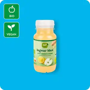 BIO Bio-Ingwer-Shot, Apfel-Ingwer-Zitrone oder Orange-Ingwer-Kurkuma mit Cayennepfeffer
