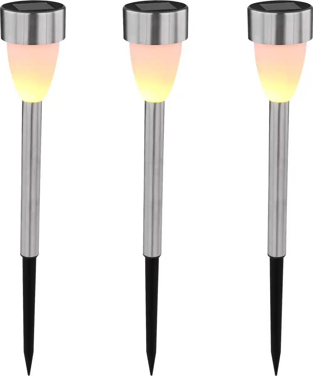 Bild 1 von Globo Lighting LED Solarleuchte mit Flacker-Effekt Edelstahl 3er Set