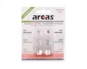 Arcas Knopfzellen-Sortiment Alkaline 1,5 V 6er
