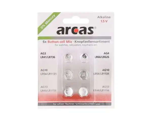 Bild 1 von Arcas Knopfzellen-Sortiment Alkaline 1,5 V 6er