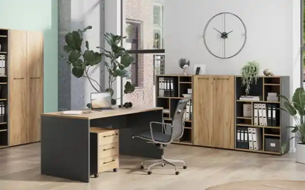 Bild 4 von Vito - Winkelschreibtisch Podium, Eiche Navarra Nachbildung/graphit matt