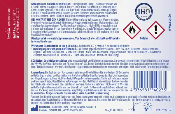 Bild 2 von SOS SOS Reise-Desinfektions-Tücher 15 Stk