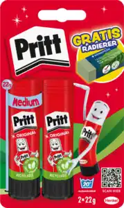 Pritt Klebestifte Vorteils-Pack + Staedtler Radiergummi, 44 g 2x22g + Staedtler Radiergummi