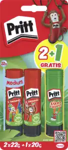 Pritt Klebestift Multipack 2+1 Gratis Fun Color Grün, 64 g 2x 22 g + 1x 20 g