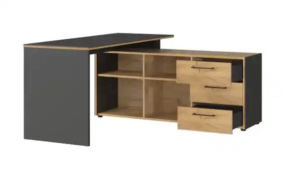 Bild 2 von Vito - Winkelschreibtisch Podium, Eiche Navarra Nachbildung/graphit matt