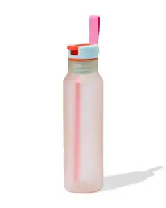 Wasserflasche mit Trinkhalm, 600 ml, beige