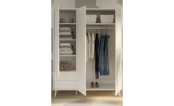 Bild 3 von Kleiderschrank 3-türig, Weiß, mit Einlegeböden Hemsby