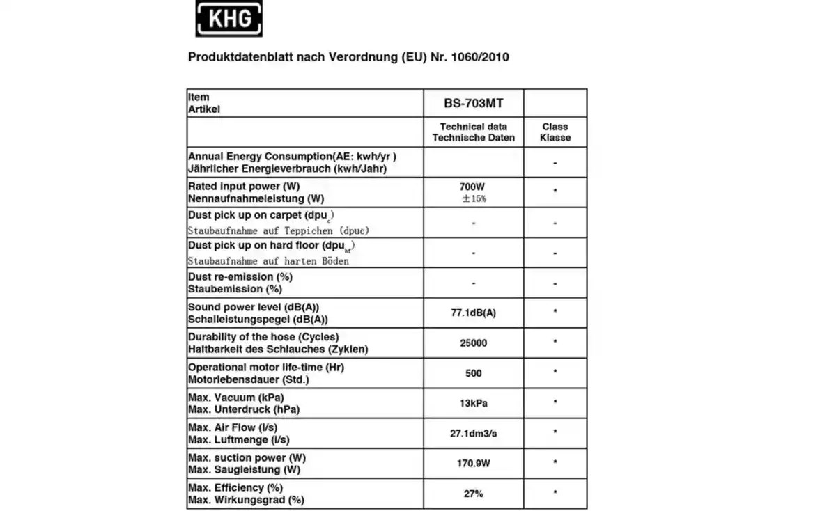 Bild 2 von KHG Bodenstaubsauger BS-703MT