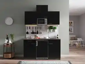 Miniküche Oliver mit Geräten ca. 150 cm Schwarz, Schwarz