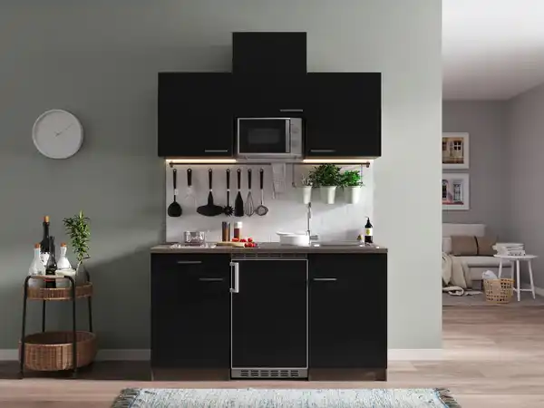 Bild 1 von Miniküche Oliver mit Geräten ca. 150 cm Schwarz, Schwarz