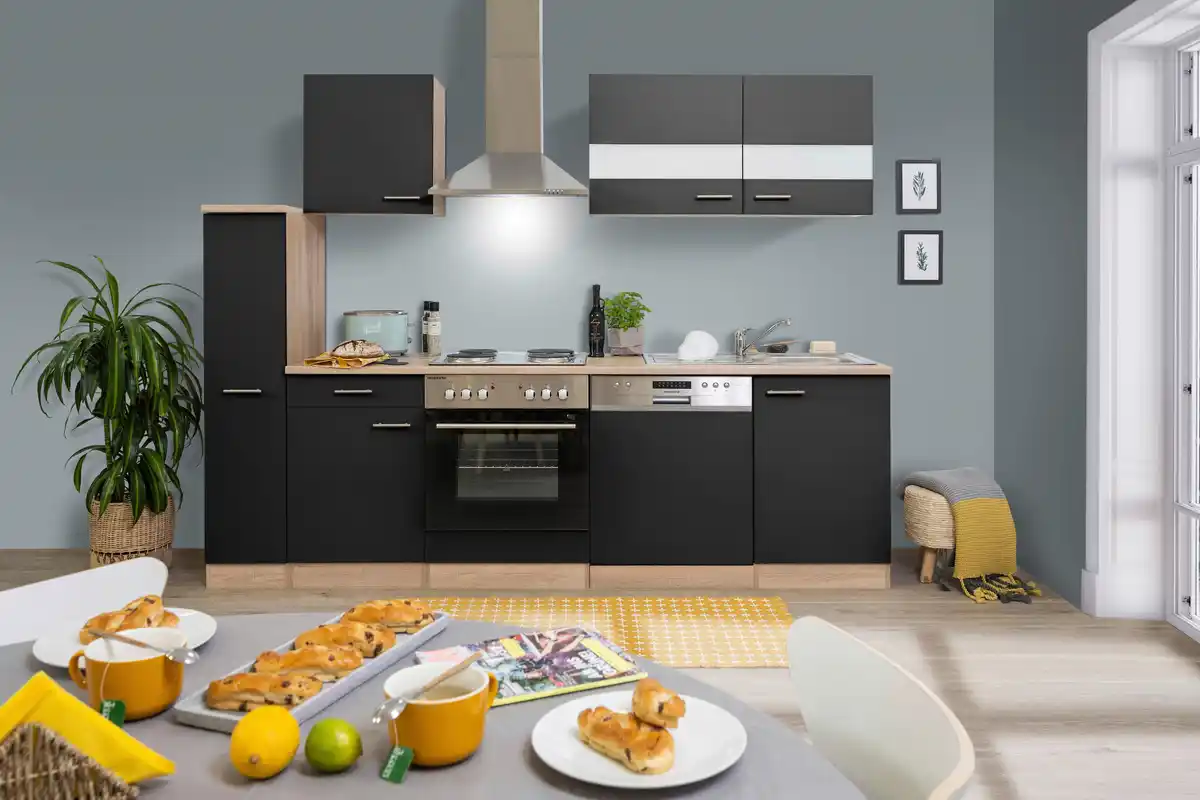 Bild 1 von Küchenblock Merle mit Geräten ca. 250 cm Schwarz, Schwarz