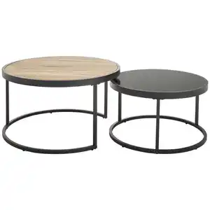 Mid.you Couchtischset, Schwarz, Eiche, Metall, Glas, Holzwerkstoff, 2-teilig, rund, rund, 65x80x80 cm, einfacher Aufbau, Wohnzimmer, Wohnzimmertische, Couchtische