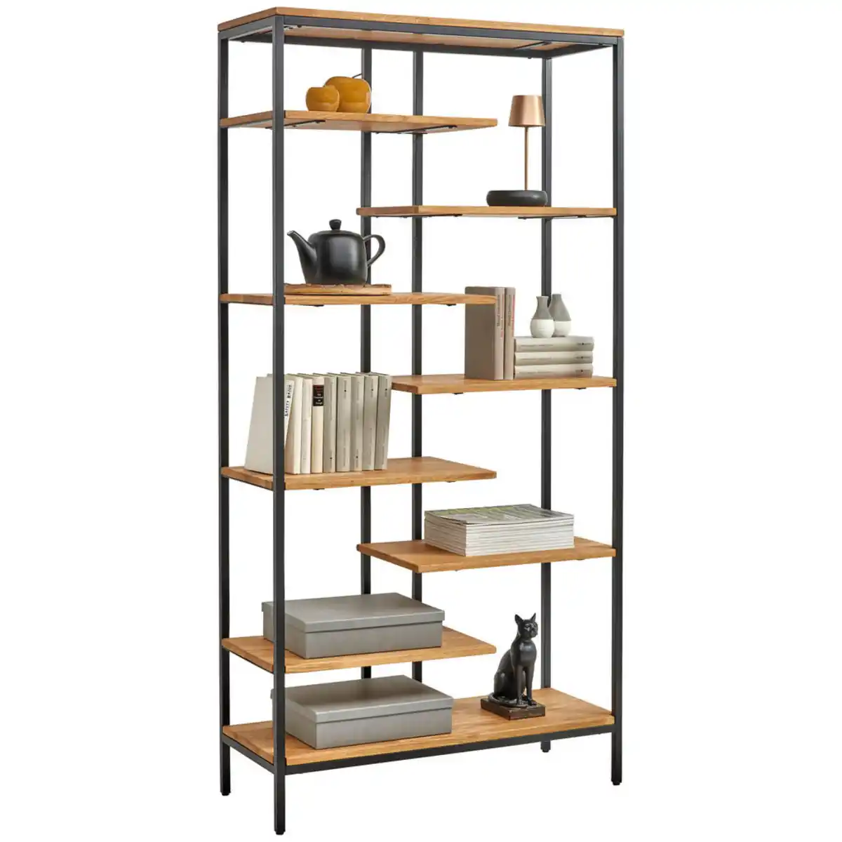 Bild 1 von Landscape Regal, Schwarz, Eiche, Holz, Eiche, massiv, 9 Fächer, 180x90x35 cm, Typenauswahl, Wohnzimmer, Regale, Bücherregale