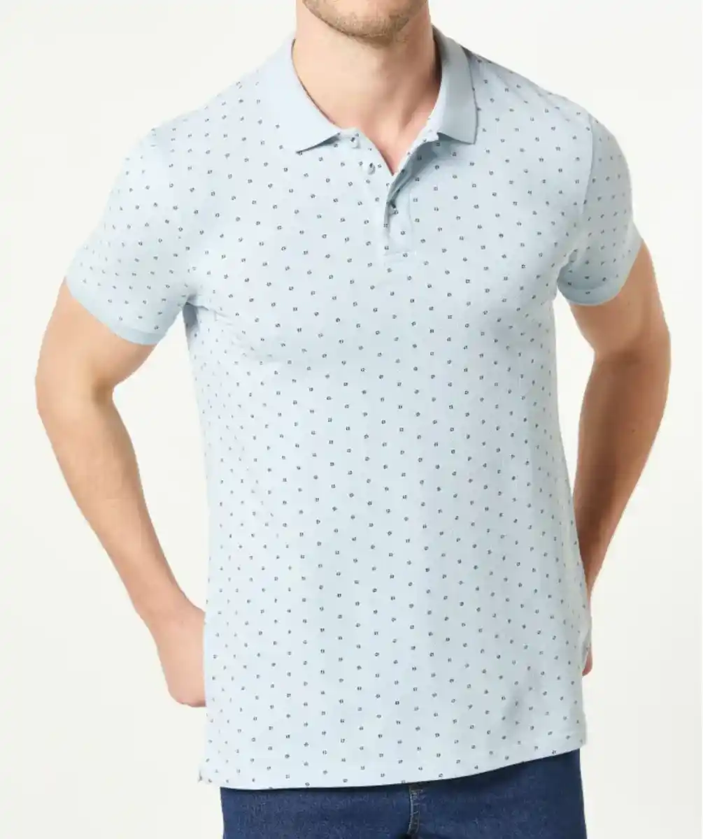 Bild 1 von Komplett bedrucktes Poloshirt, hellblau bedruckt