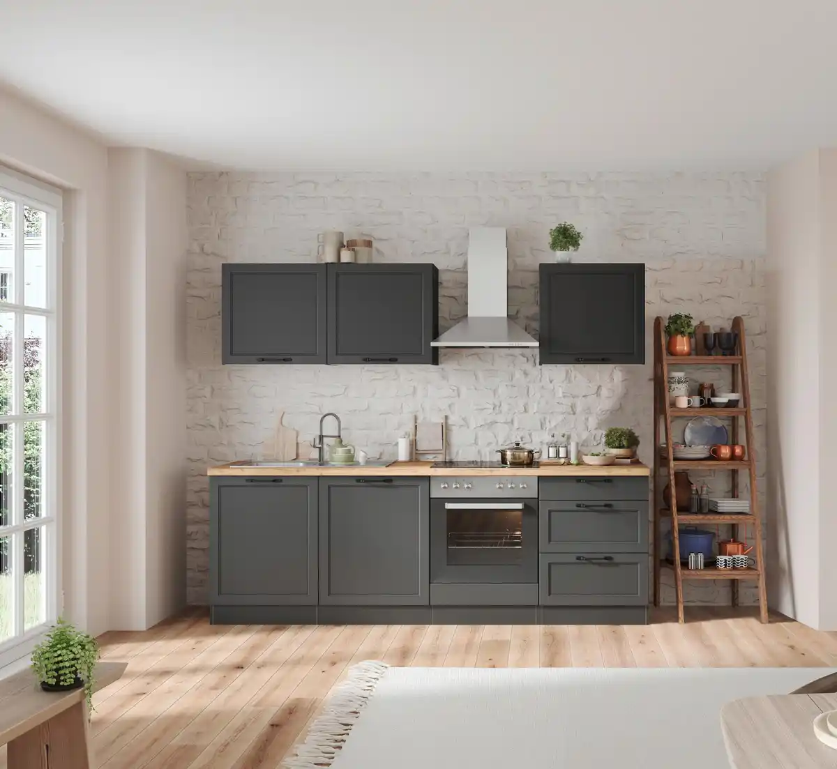 Bild 1 von Küchenzeile Meran mit Geräten ca. 240 cm Grau/Eiche, Grau, Eiche Wotan
