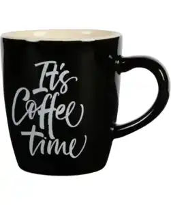 Kaffeetasse mit Spruch, schwarz/weiß
