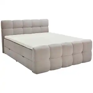 Moderano Boxbett, Hellgrau, Textil, Tanne, Hartholz, H4, 5-Zonen, Höhe ca. 24 cm, 180x200 cm, gepolstertes Kopfteil, Topper durchgehend, Härtegradauswahl, Matratze geteilt, Schlafzimmer, Betten, Do