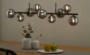 Meisterleuchten Pendelleuchte, 9-flammig, schwarzchrom, Rauchglas Hins Black
