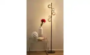 Meisterleuchten Stehleuchte, 5-flammig, schwarzchrom,Rauchglas Hins Black
