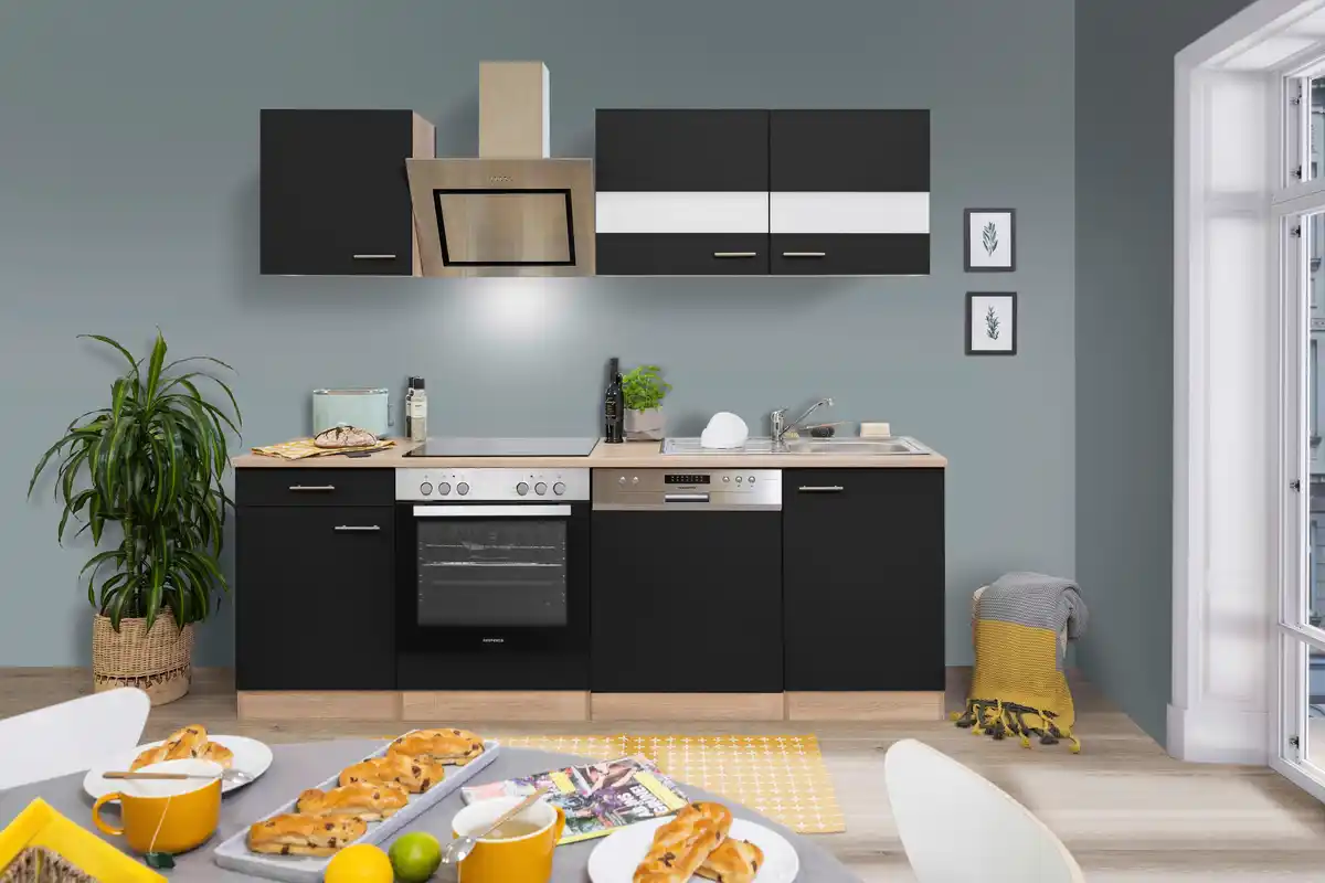 Bild 1 von Küchenblock Merle mit Geräten ca. 220 cm Schwarz, Schwarz