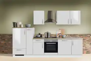 Küchenblock White-Premium Weiß Hochgl. B: ca. 310cm, Weiß Hochglanz