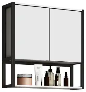 Spiegelschrank Edino ca. 60x60 cm Weiß/Schwarz, Weiß